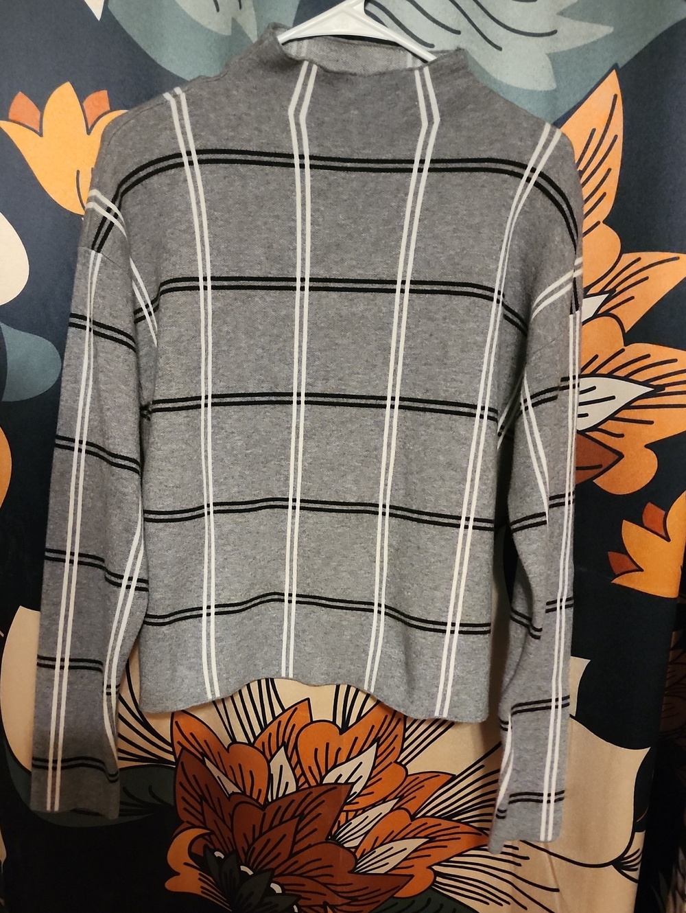 Max Studio Gray Plaid Cowl Neck Sweater